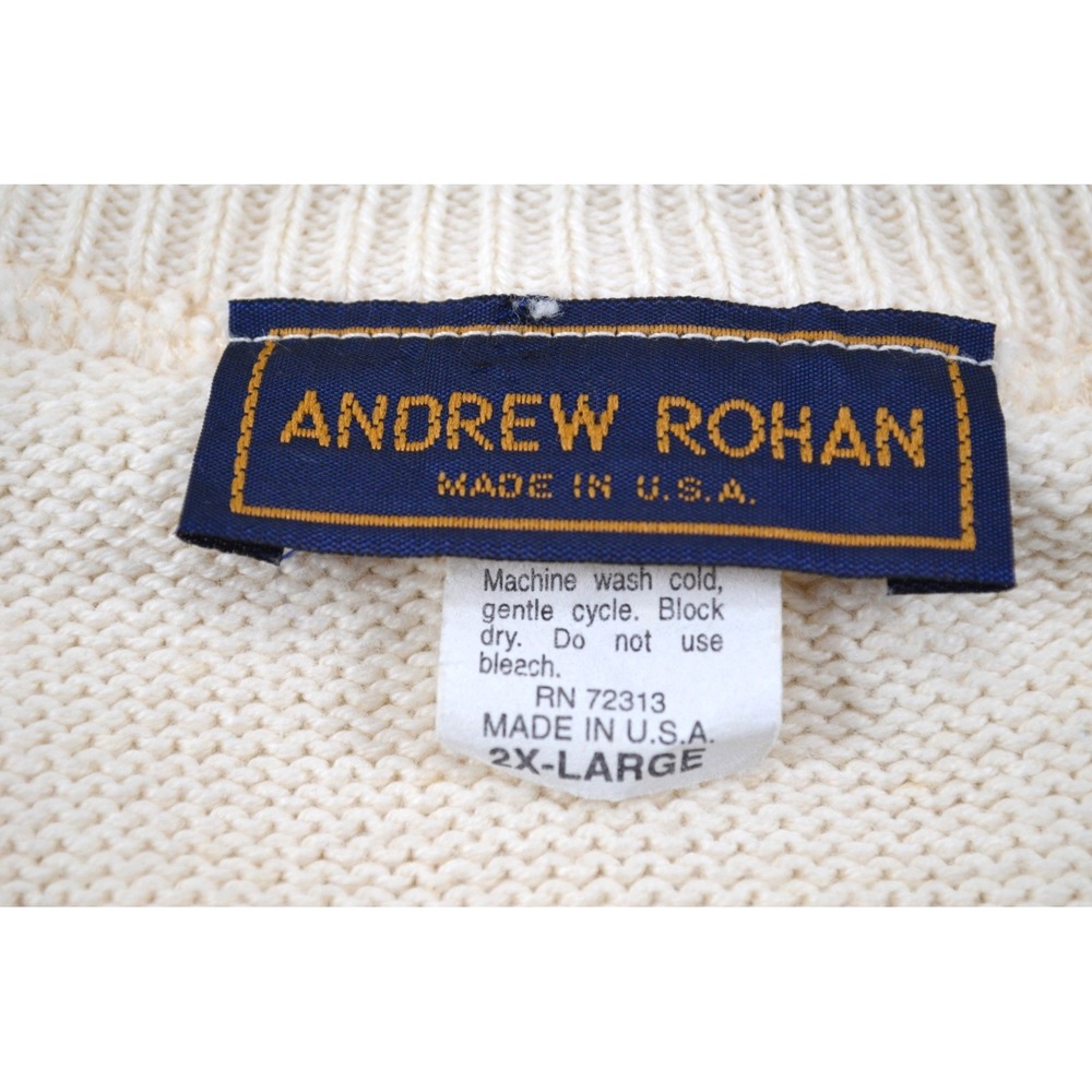Andrew Rohan Sweater Mens 2XL Ivory w/ Blue Trim V-Neck Hanover College USA - Picture 13 of 16
